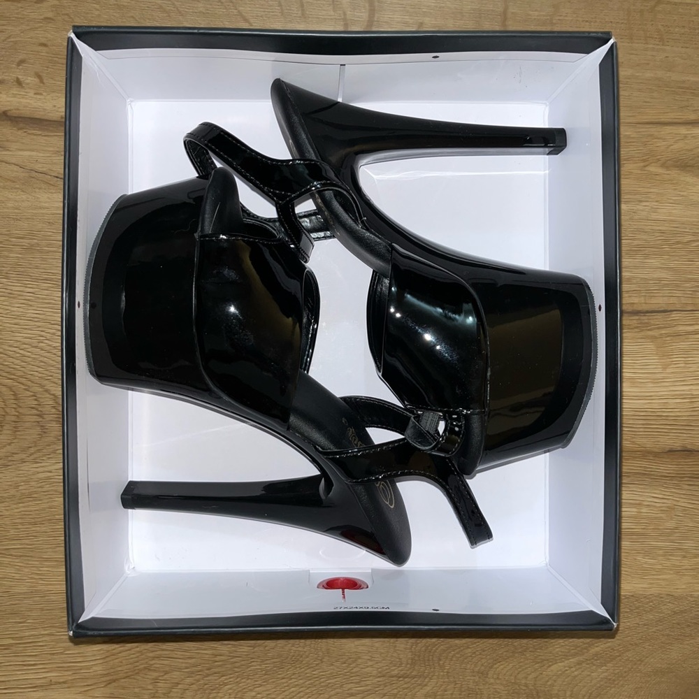 Black platform ankle strap heels